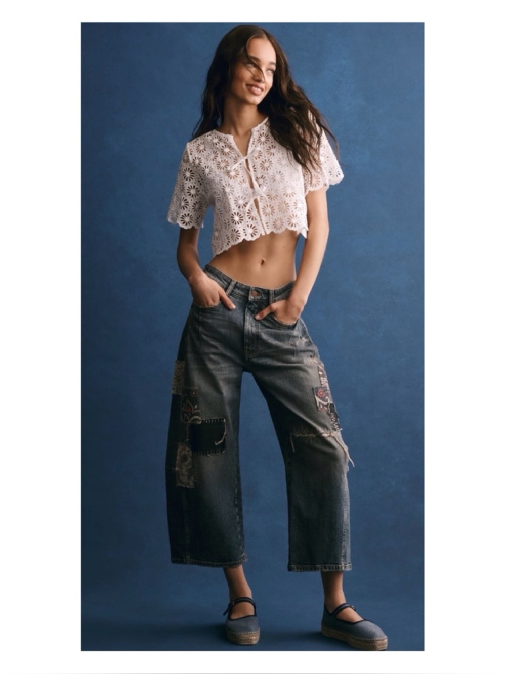 NWT Anthropologie Maeve Short Sleeve Eyelet Tie Front Top in Ivory  Size ALL